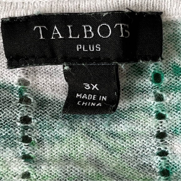 Talbots Isle Fronds V-neck Print Cotton Sweater 3/4 Sleeve Green Tropical 3X - Picture 10 of 15